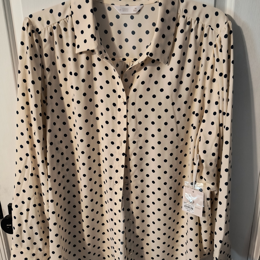 NWT Lauren Conrad Women's Plus Navy Polka Dot Blouse